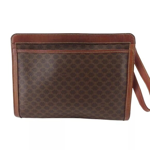 CELINE Clutch Bag Macadam Beige PVC ?~ Leather Authentic - Picture 2 of 10